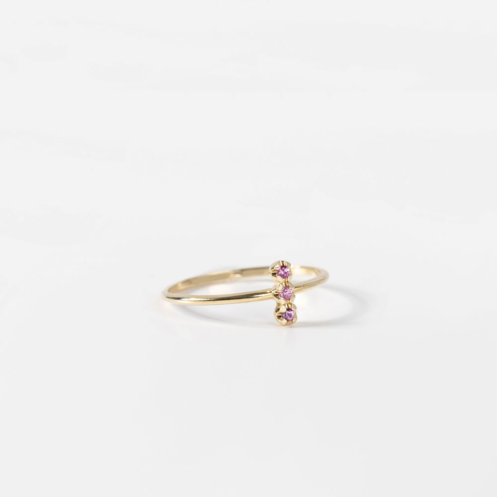 14K Gold Bar Ring 3 Pink Sapphires