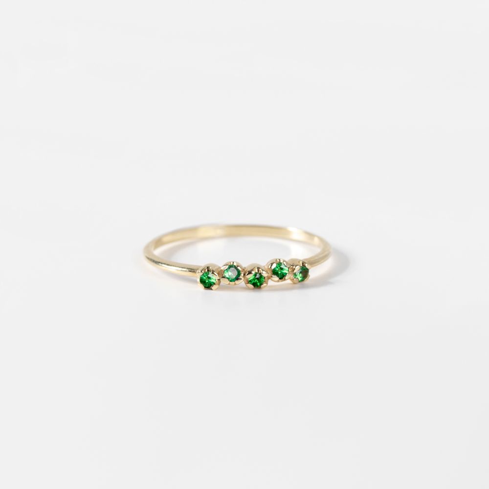 14K Gold Ring 5 Tsavorite Gemstones