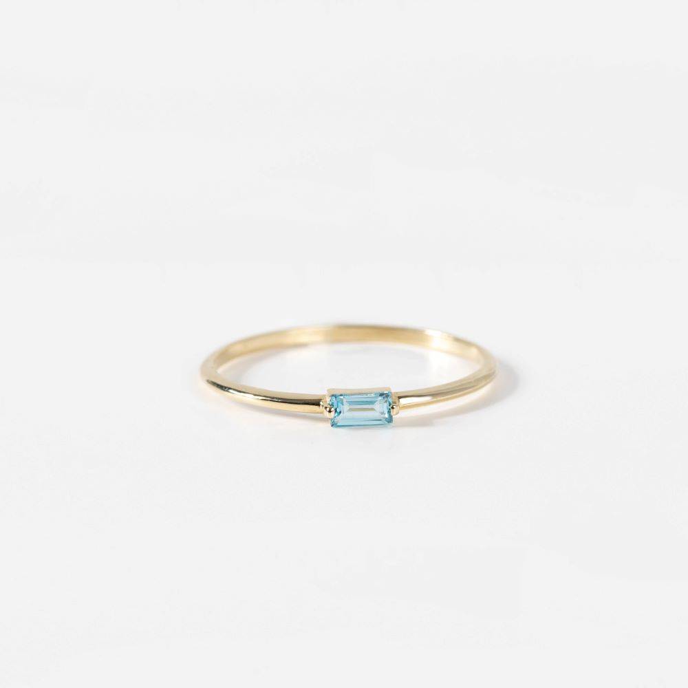 14K Swiss Blue Topaz Baguette Ring