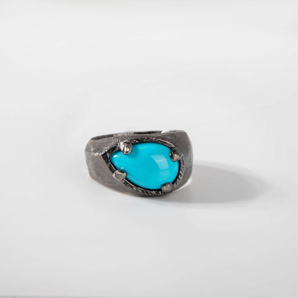 Turquoise Ring Oxidized Silver 925 Pear Cut