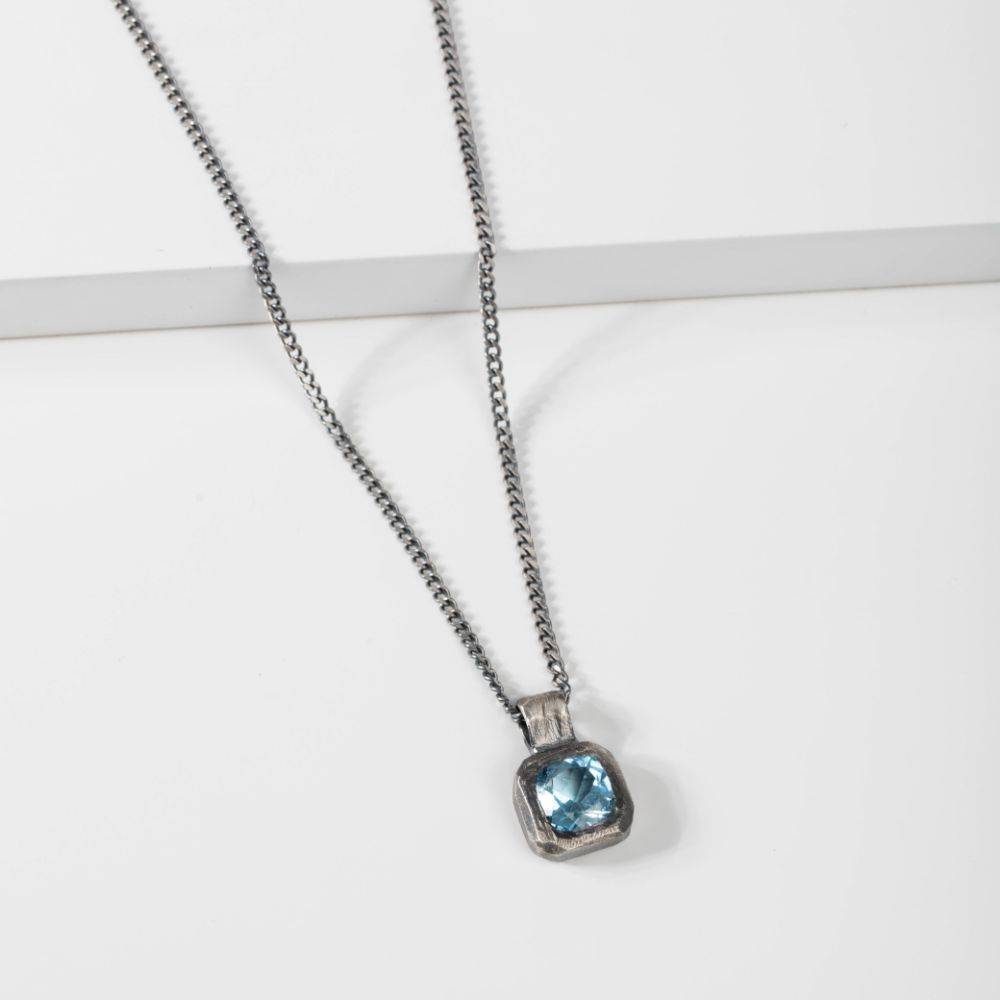 Blue Topaz Necklace Oxidized Silver 925