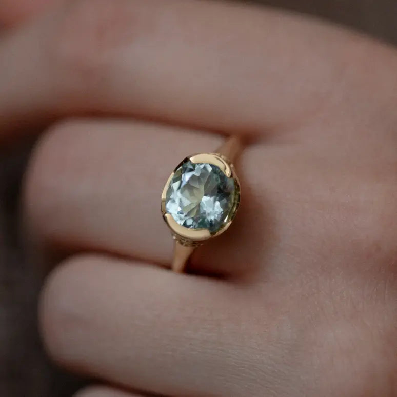 18K Gold Aquamarine Diamond Engagement Ring
