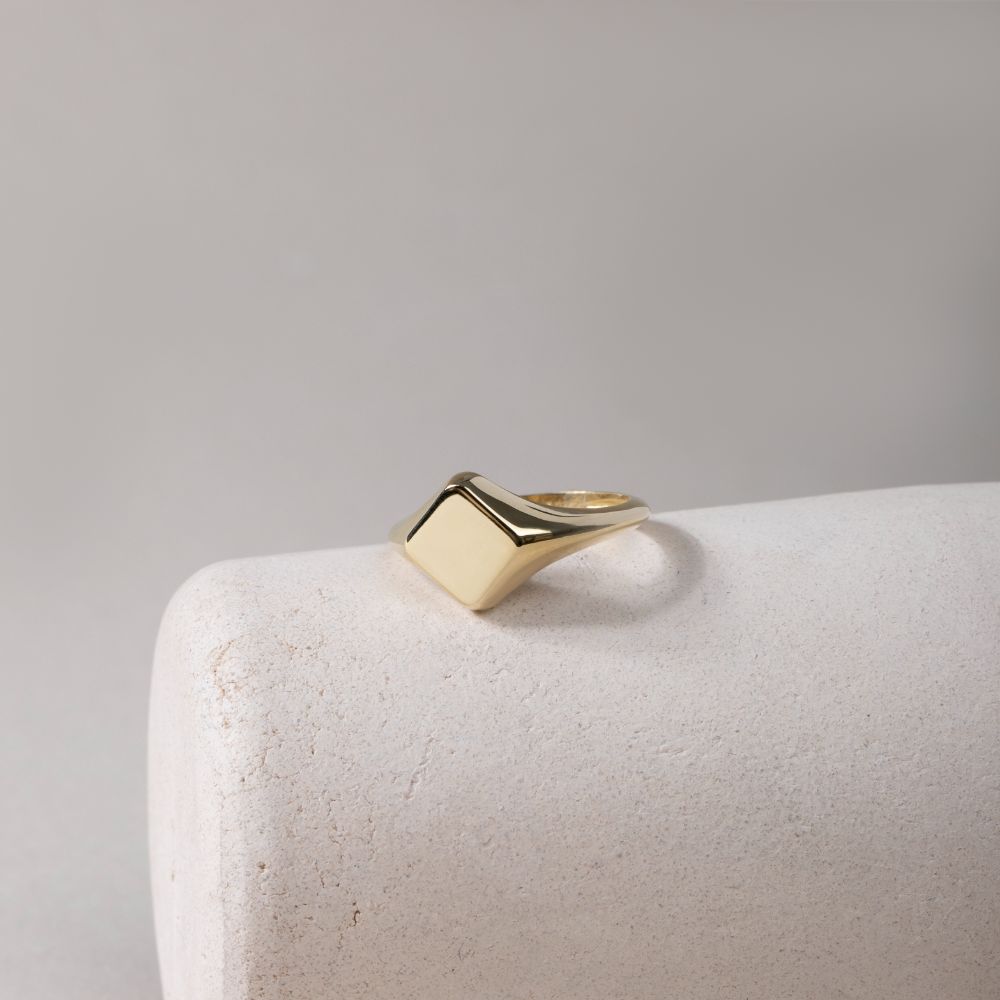 Statement Chunky Square Ring 14K Gold