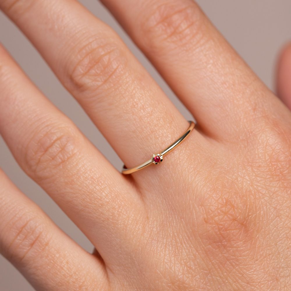 14K Gold Solitaire Ruby Ring