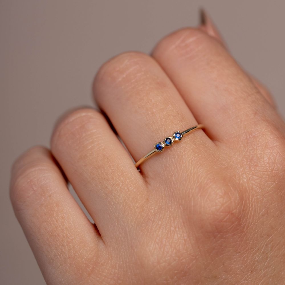 14K Gold 3 Blue Sapphire Ring