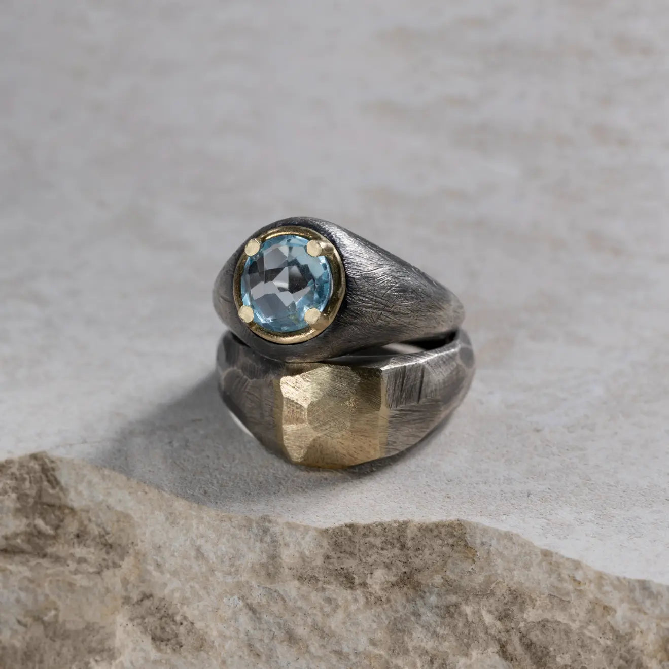 14K Gold Oxidized Silver 925 Ring