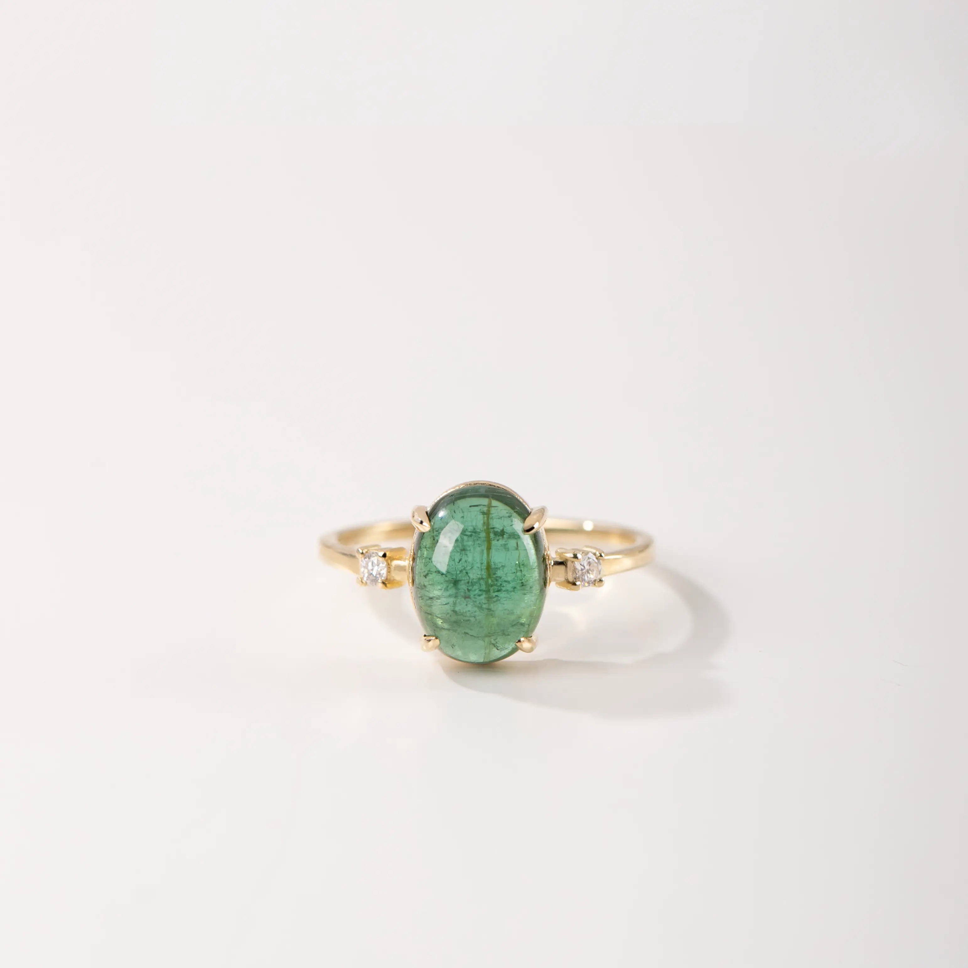 Oval Emerald Diamond Engagement Ring 14K Gold