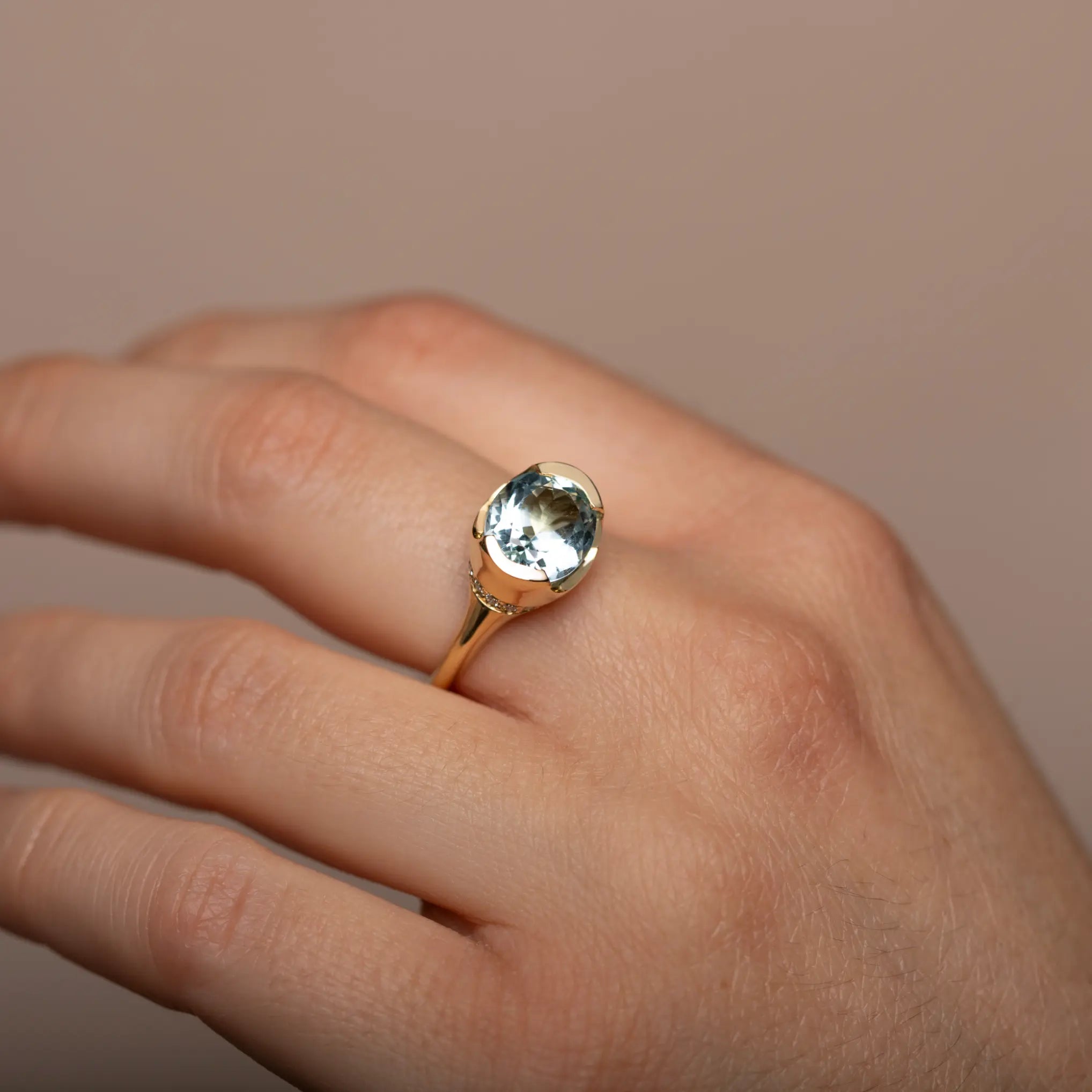 18K Gold Aquamarine Diamond Engagement Ring