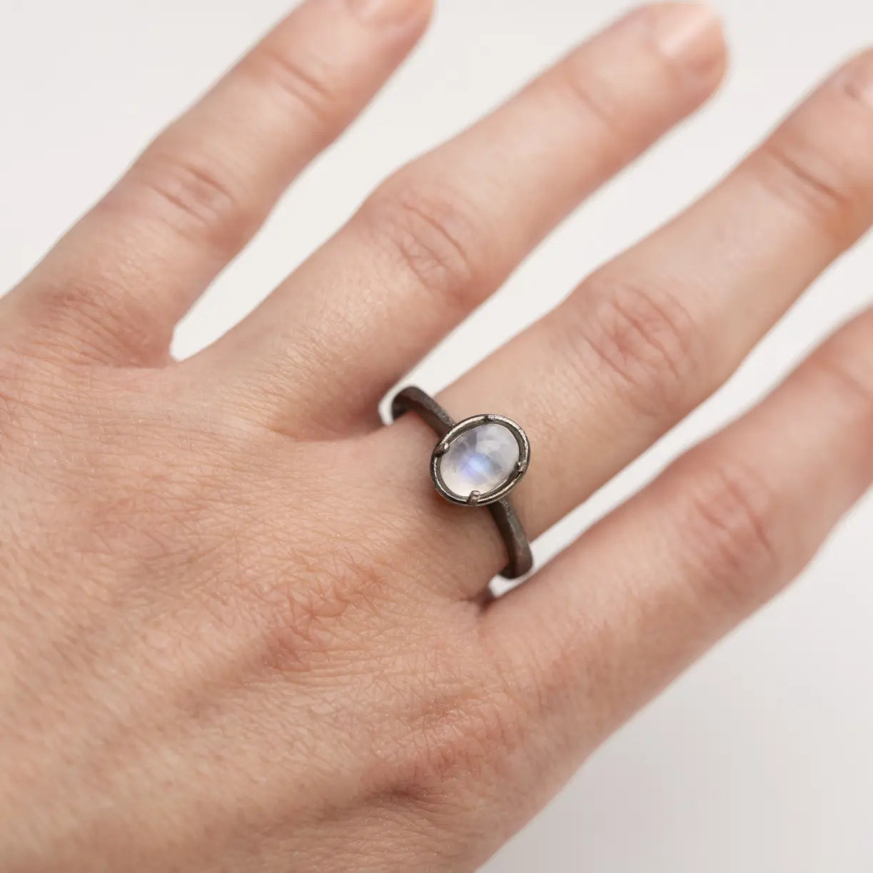 Solitaire Oval Moonstone Ring Oxidized Silver 925