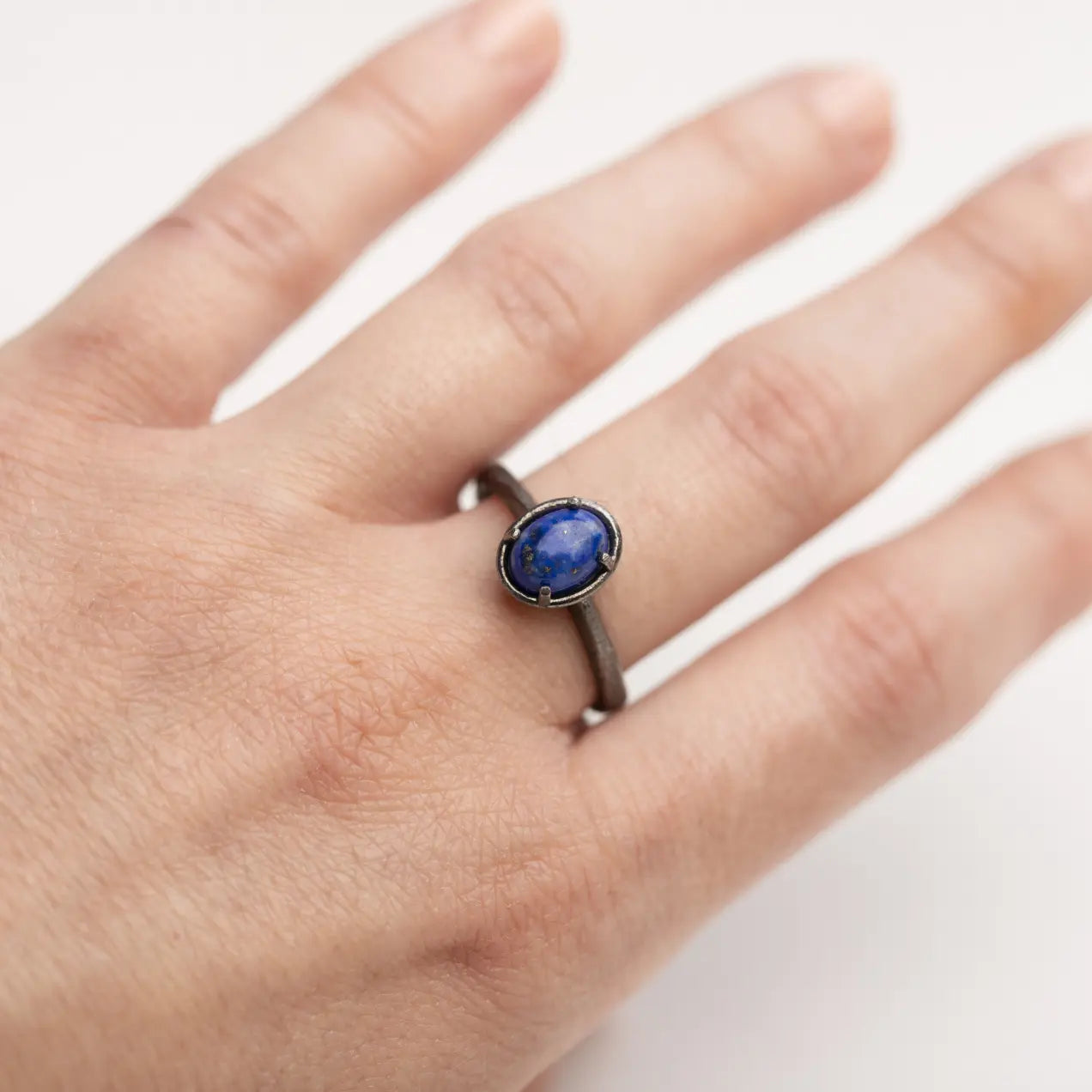 Solitaire Oval Lapis Lazuli Ring Oxidized Silver 925