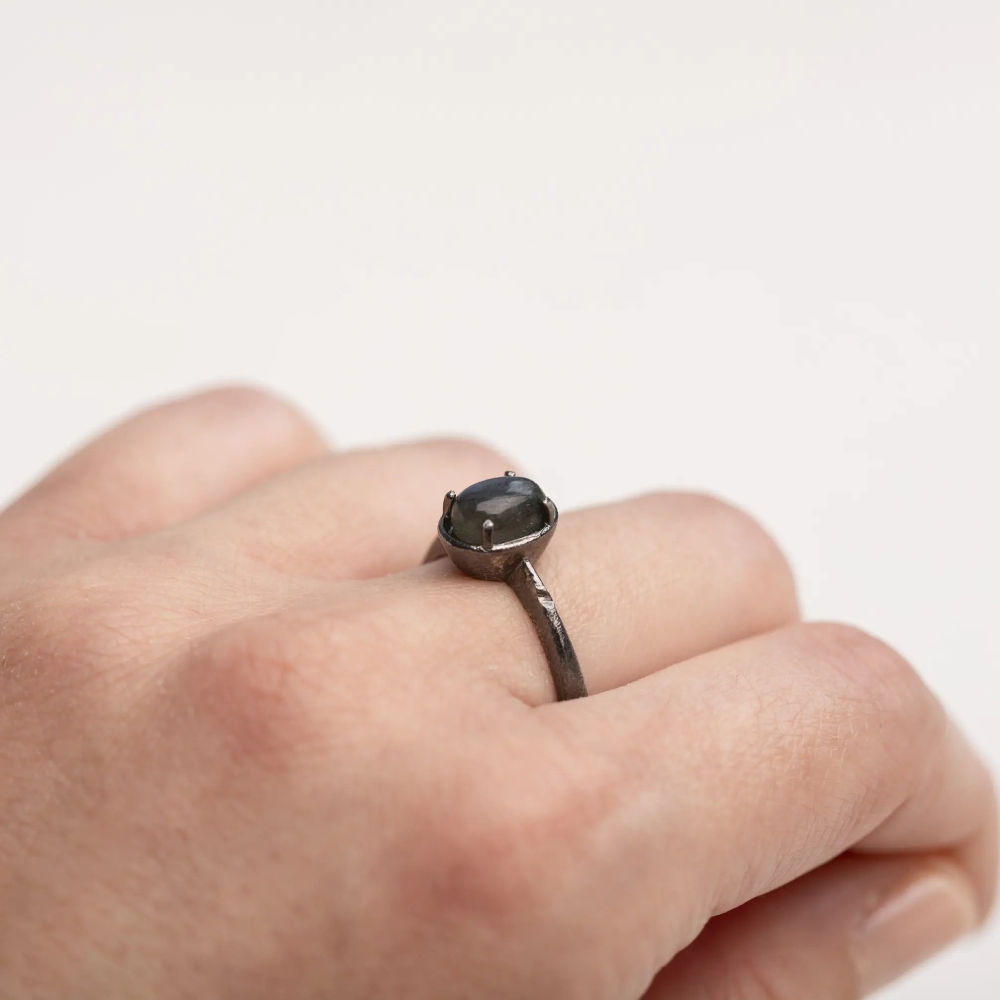 Solitaire Oval Labradorite Ring Oxidized Silver 925