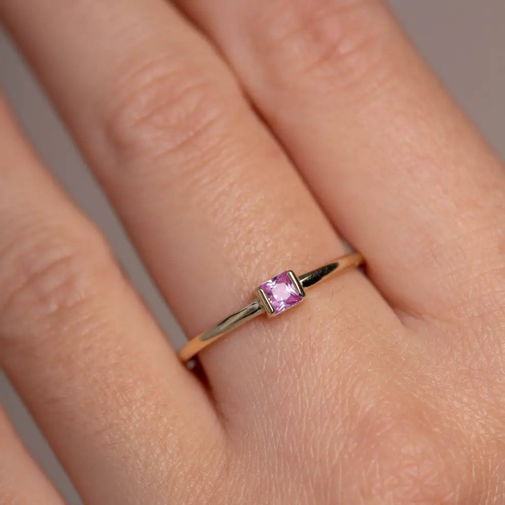 Pink Sapphire Princess Ring 14K Gold