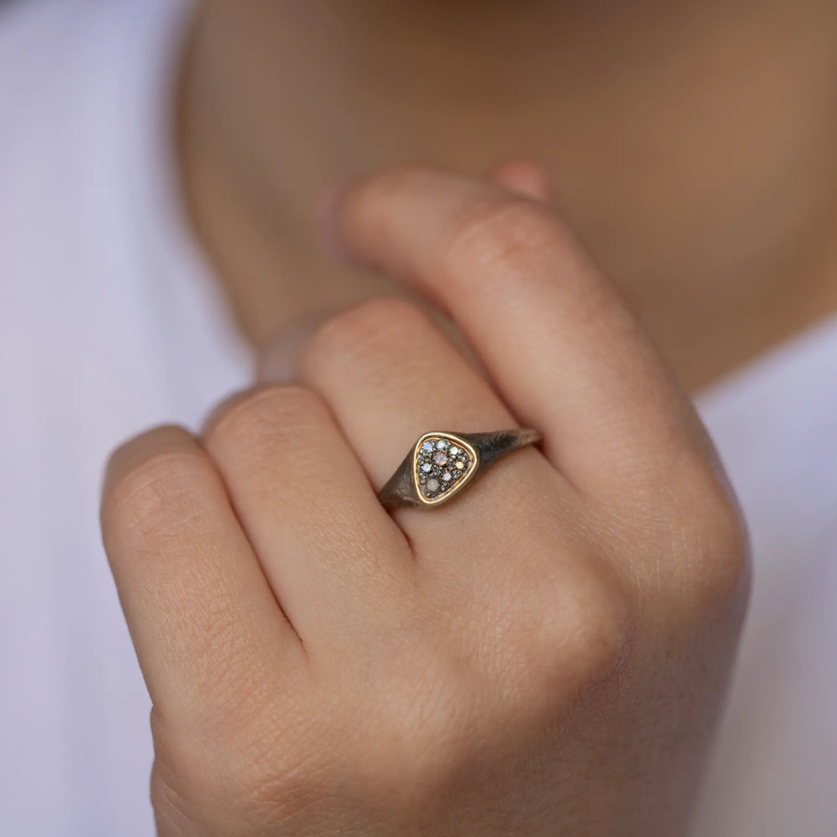 Men's Small Brown Diamond Signet Ring in Silver and 14K Gold