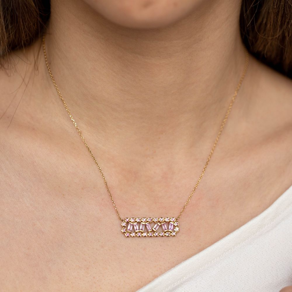 14K Gold Pink Sapphire Necklace