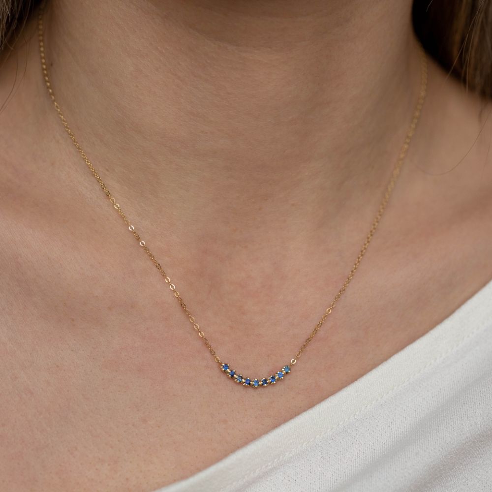 Blue Sapphire Necklace 14K Gold for Women