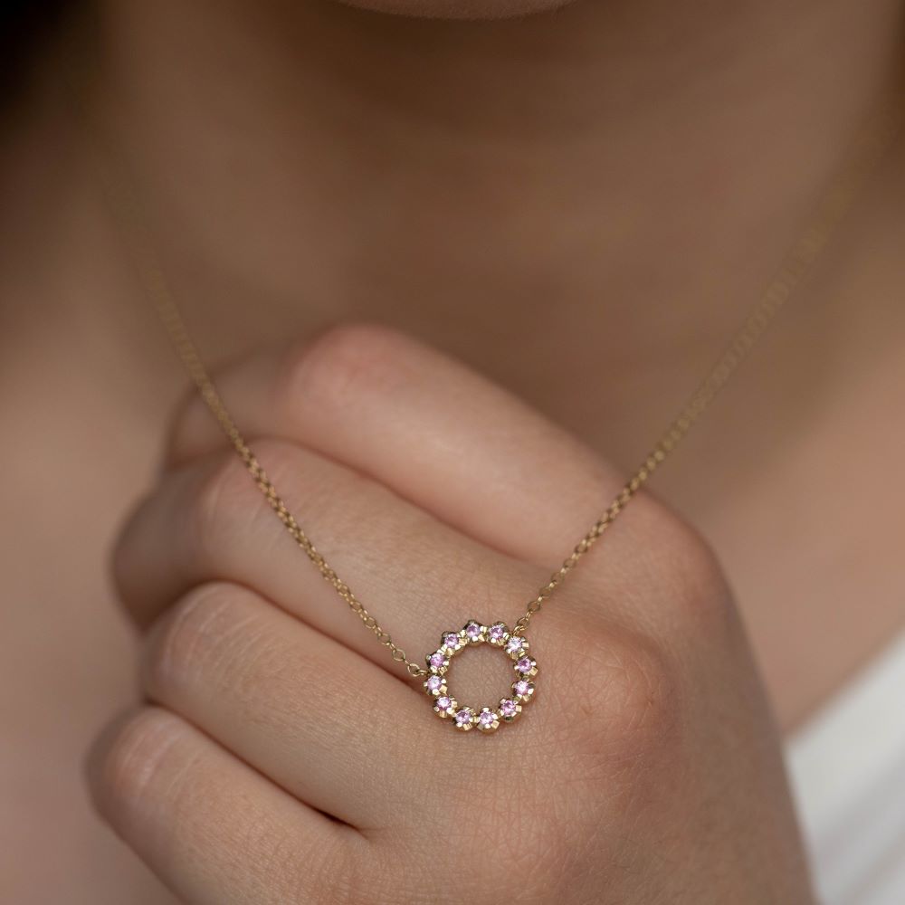 Pink Sapphire Circle Necklace 14K Gold by Kyklos