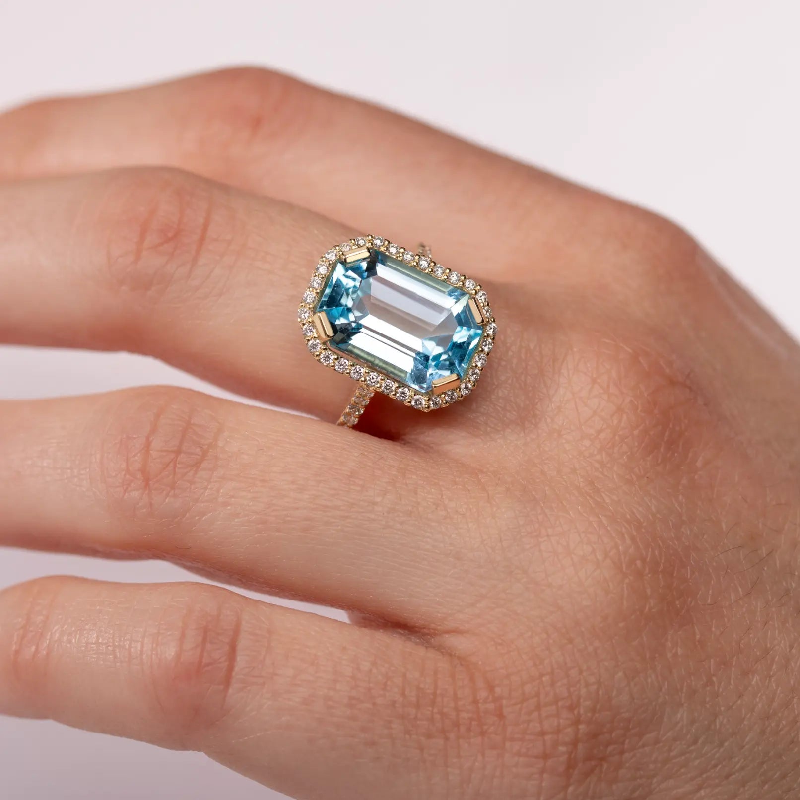 18K Gold Blue Topaz Diamond Engagement Ring