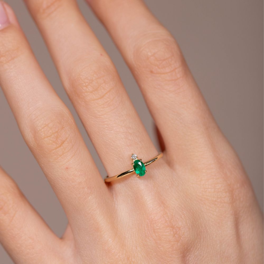 Emerald Engagement Ring Diamond 14K Gold 