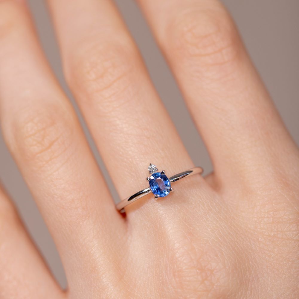 Oval Blue Sapphire Diamond Engagement Ring