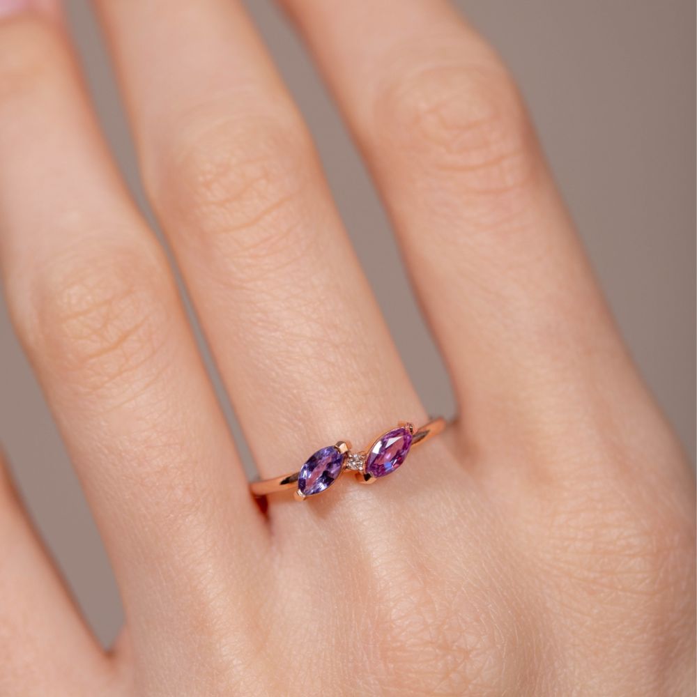 Purple Sapphire Ring 14K Rose Gold