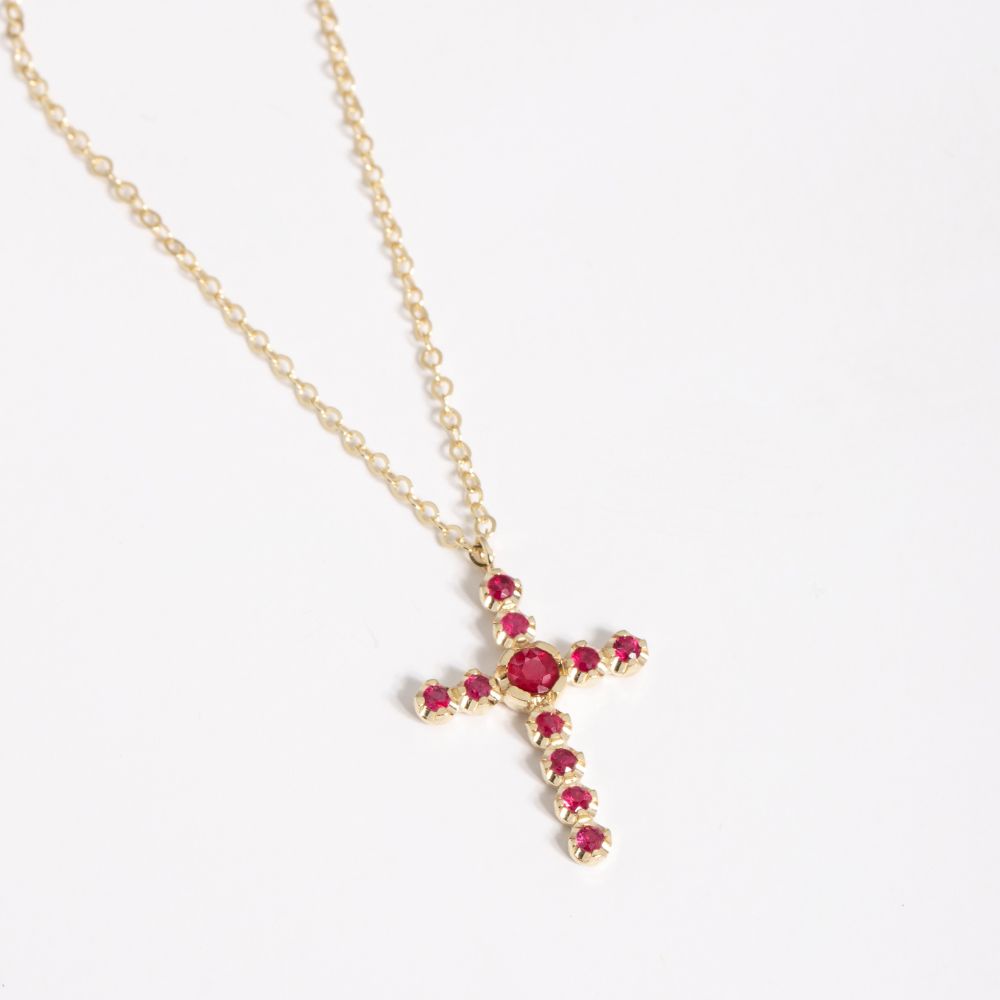 Cross Necklace 14K Gold with Rubies