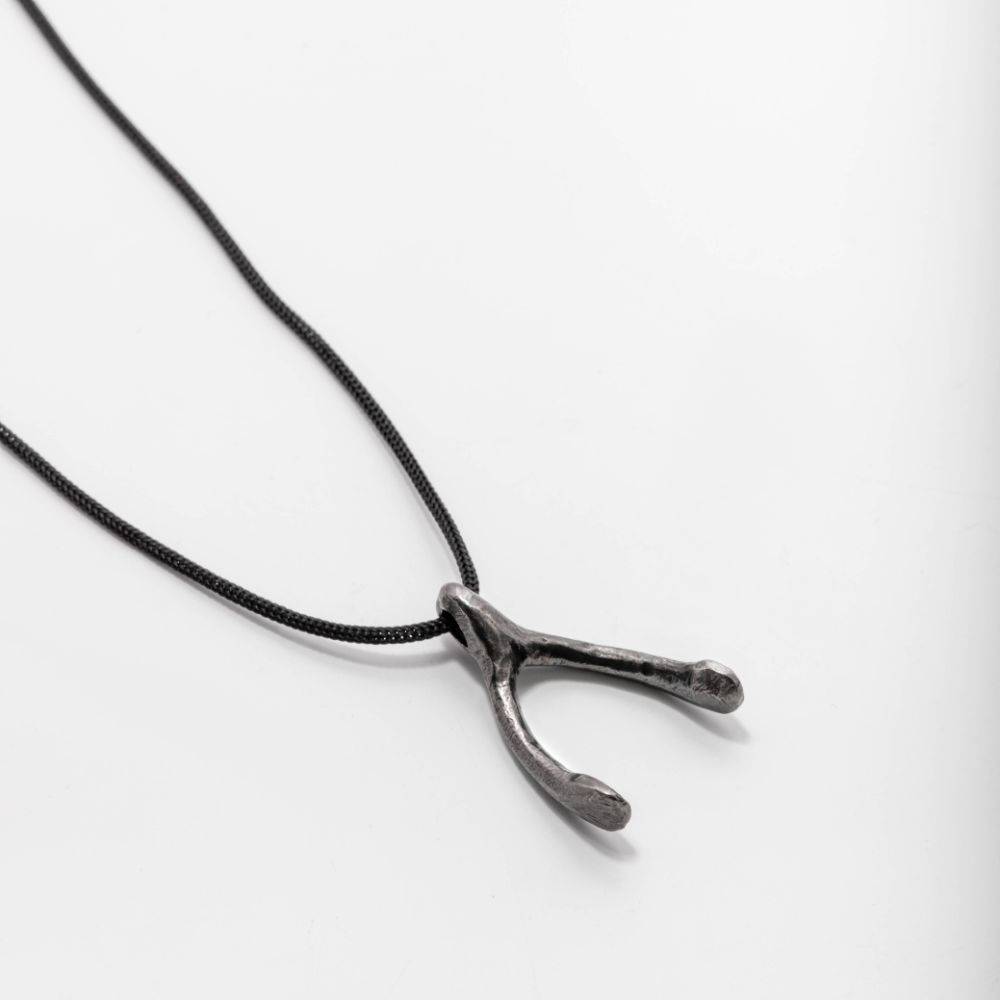 Wishbone Necklace Oxidized Silver 925
