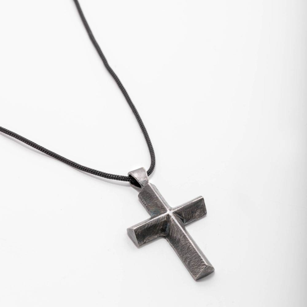 Large Cross Necklace Oxidized Silver 925 for Men