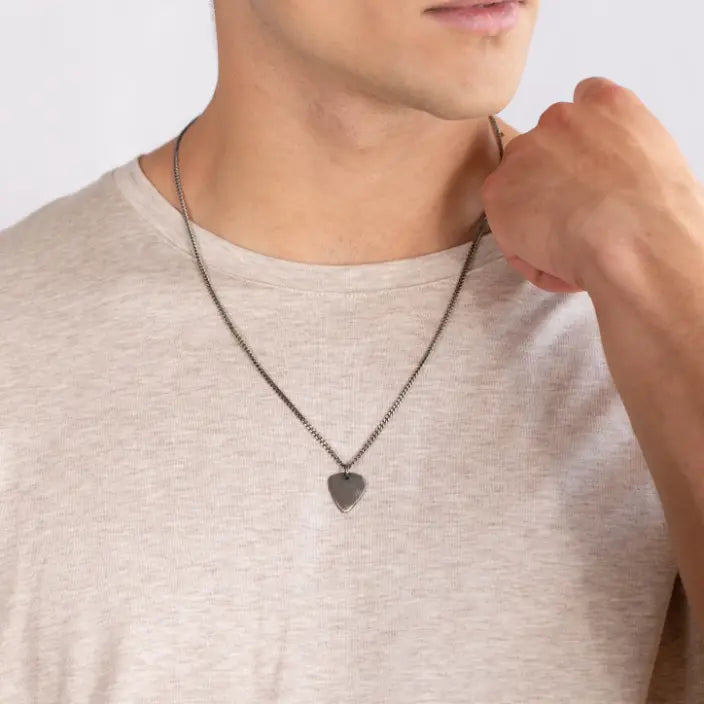 Guitar Pick Necklace Oxidized Silver