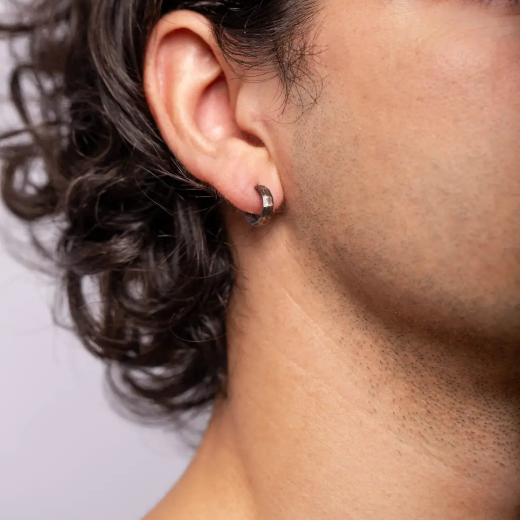 Small Hoop Earrings Oxidized Silver 925