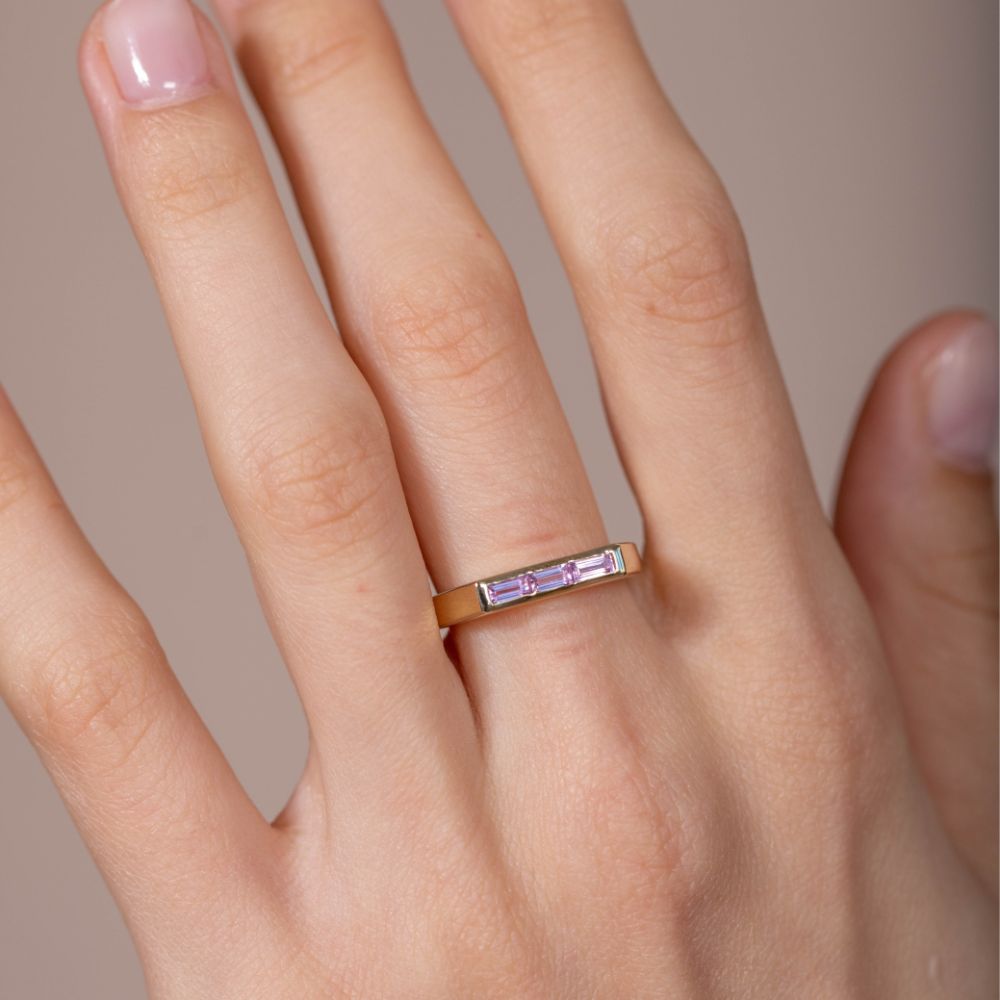 Pink Sapphire Ring 14K Gold Flat Top