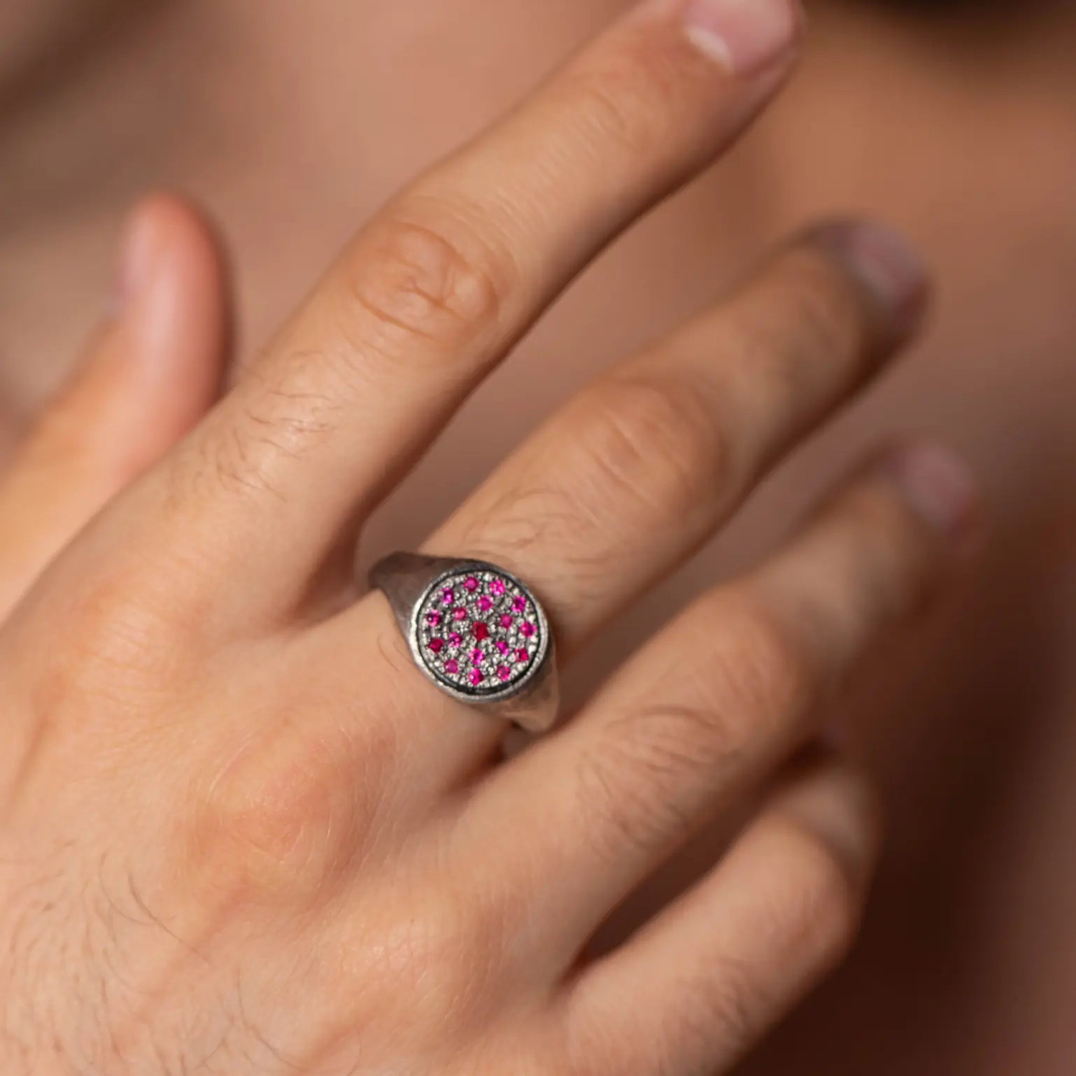 Signet Ring Oxidized Silver 925 Ruby