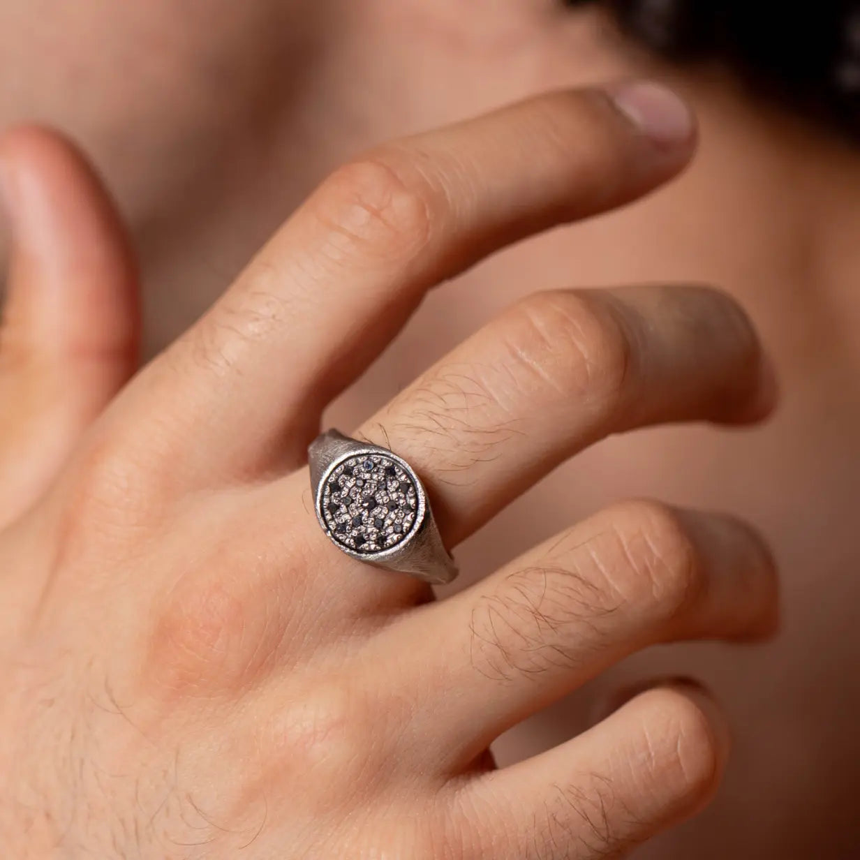 Signet Ring Oxidized Silver 925 Black Diamond