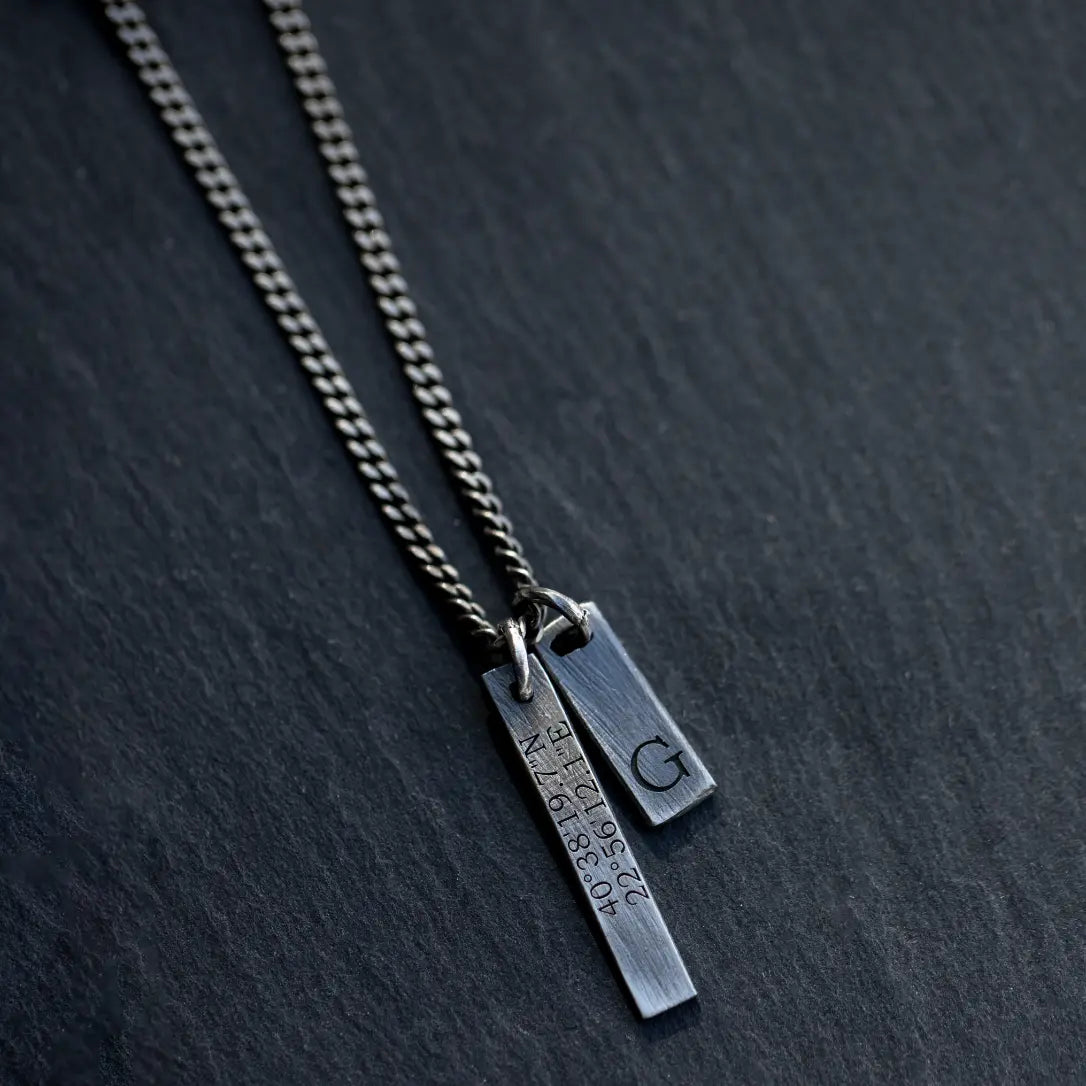 Double Tag Necklace Oxidized Silver Personalized