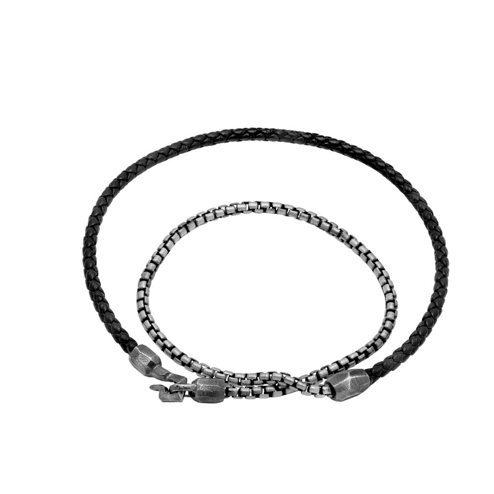 Leather Cord Wrap Bracelet Oxidized Silver
