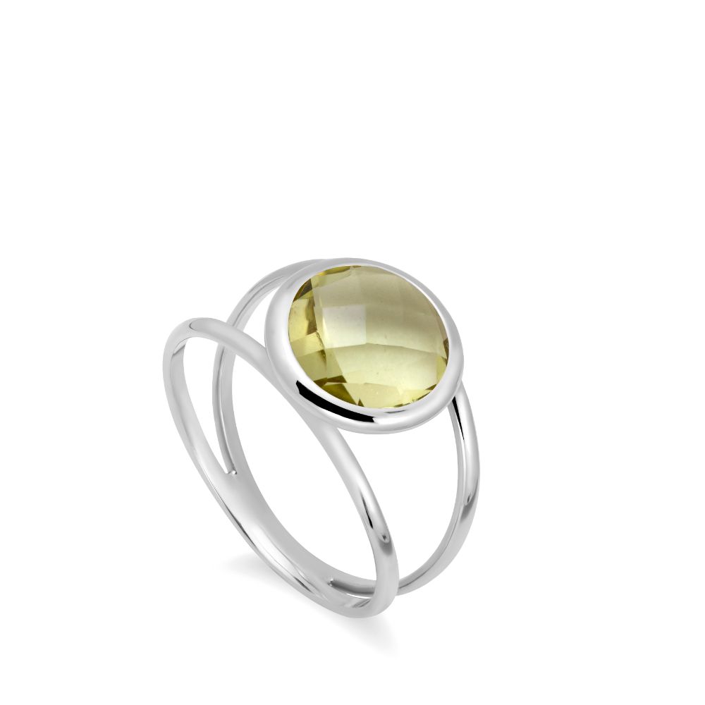Lemon Quartz 14K Double Band Ring with 10mm Gemstone