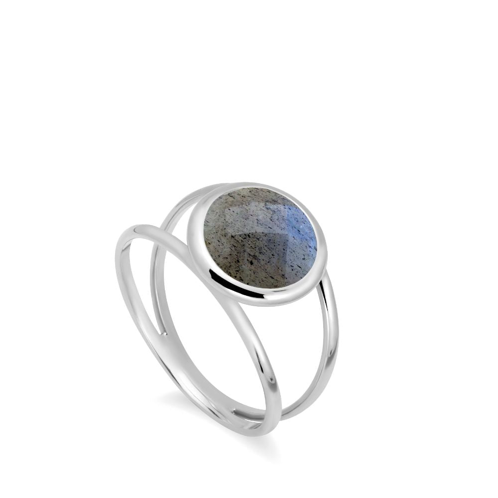 Labradorite 14K Double Band Ring with 10mm Gemstone