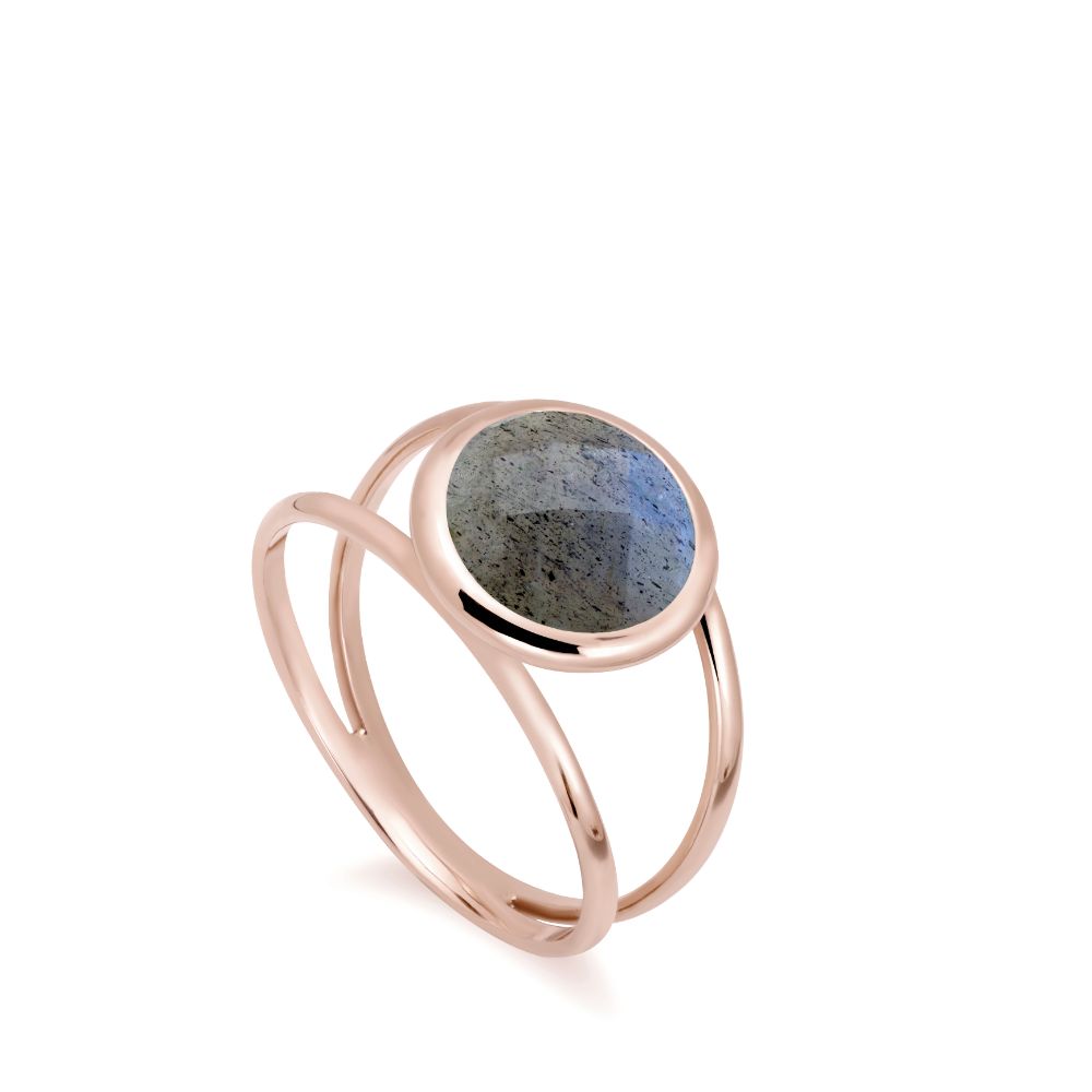 Labradorite 14K Double Band Ring with 10mm Gemstone