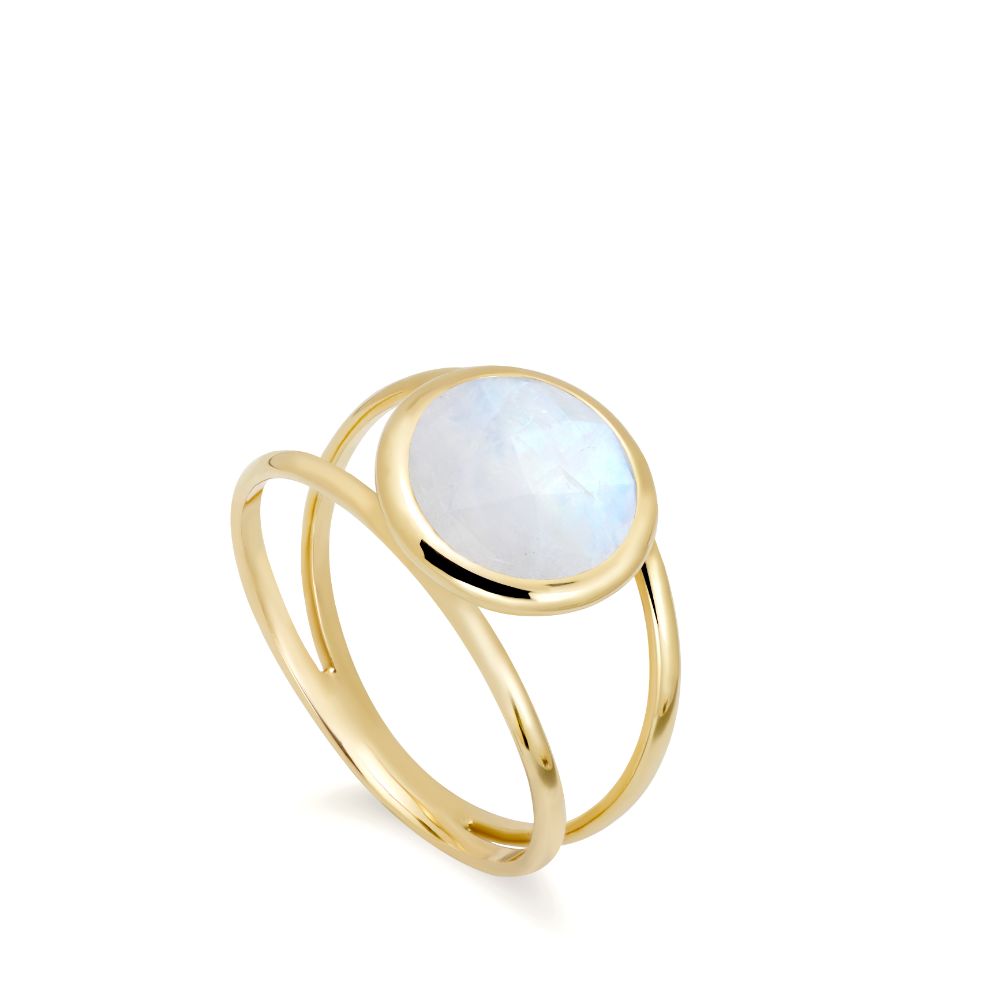 Moonstone 14K Double Band Ring with 10mm Gemstone