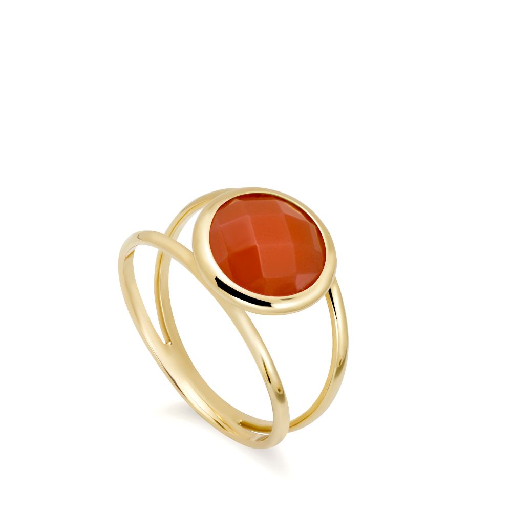 Orange Moonstone 14K Double Band Ring with 10mm Gemstone