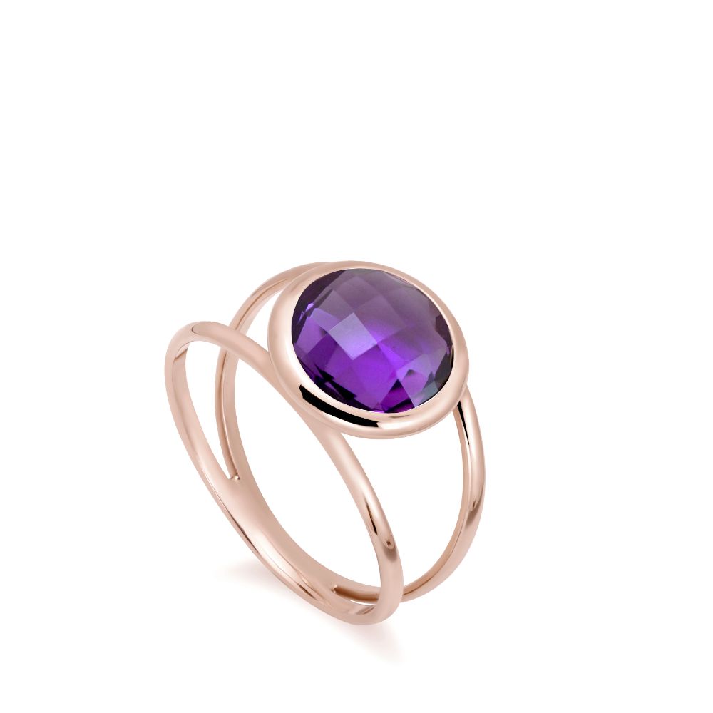 Amethyst 14K Double Band Ring with 10mm Gemstone