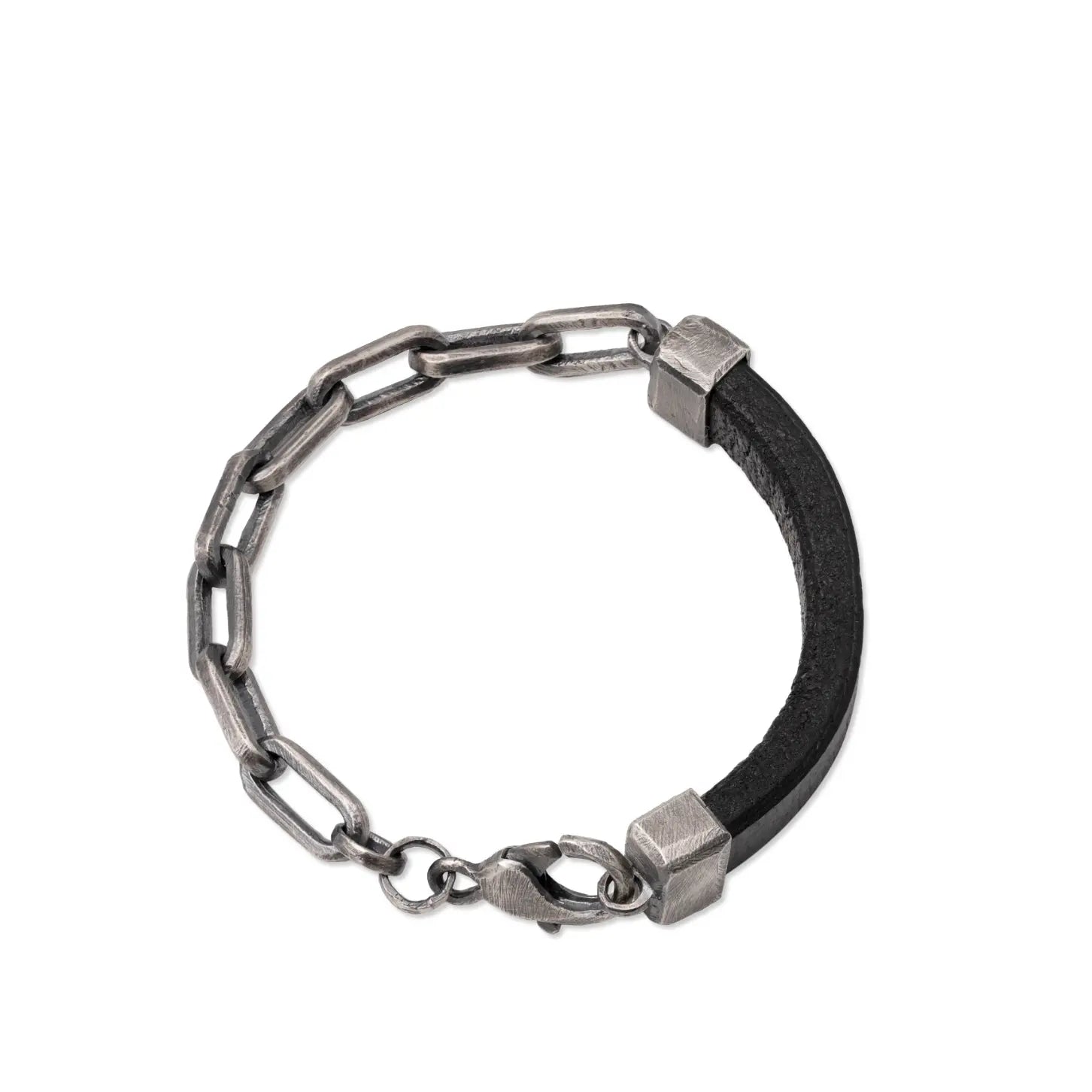 Men Leather Cord Bracelet Oxidized Silver