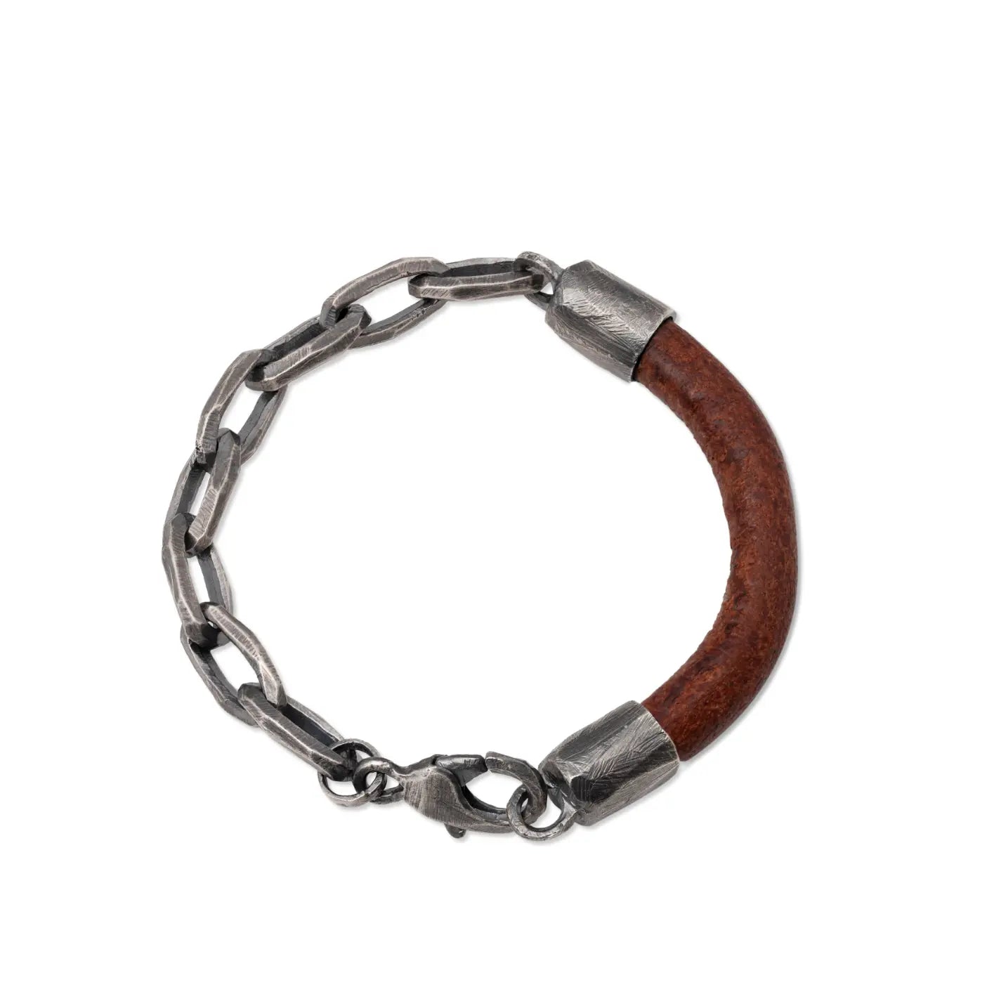 Men Leather Bracelet Oxidized Silver Chain