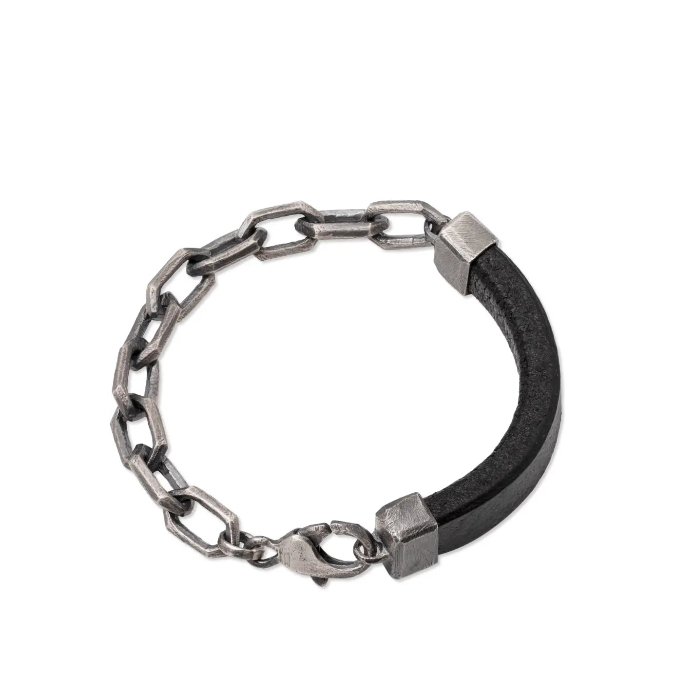 Men Leather Bracelet Oxidized Silver 925