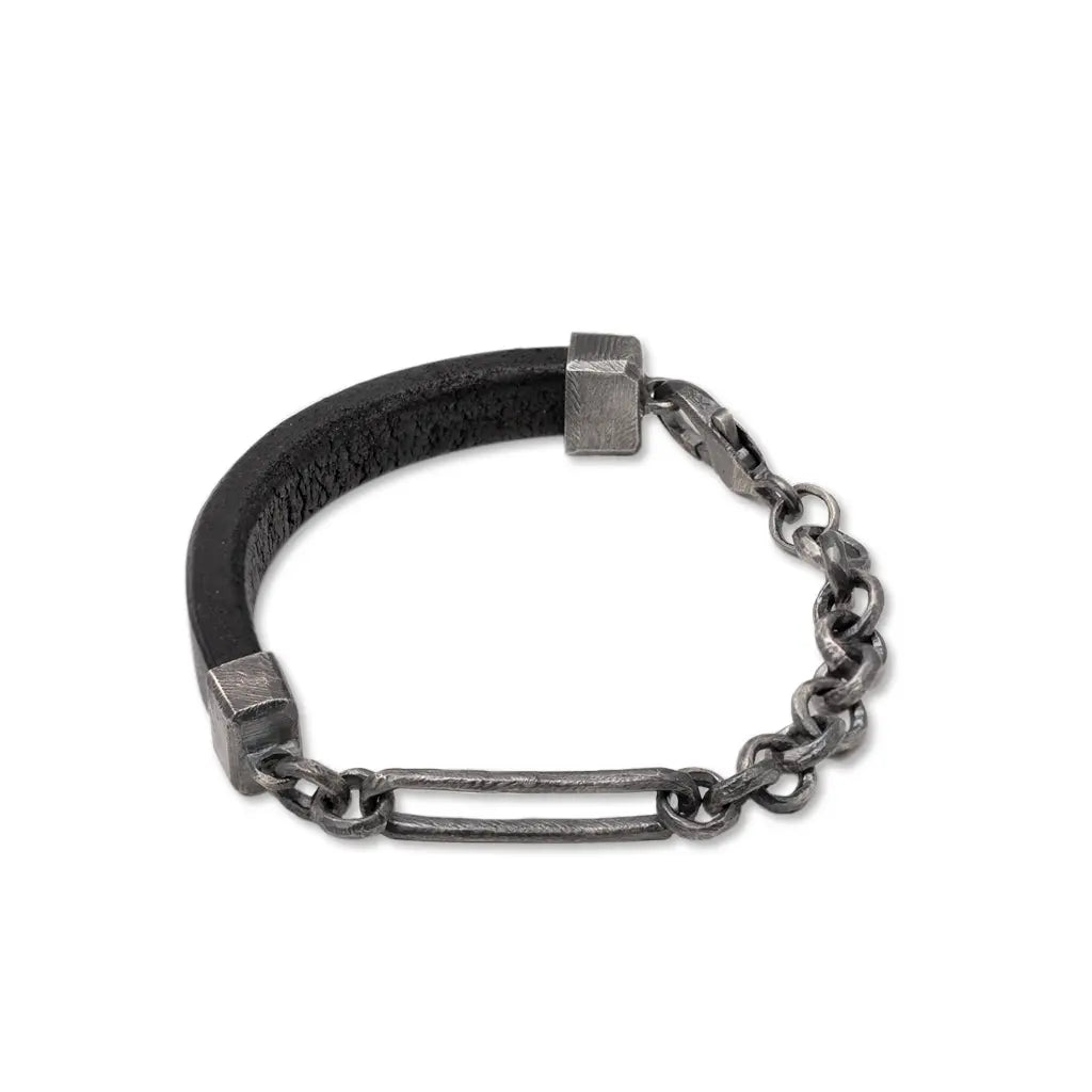 Men Leather Bracelet Sterling Silver 925