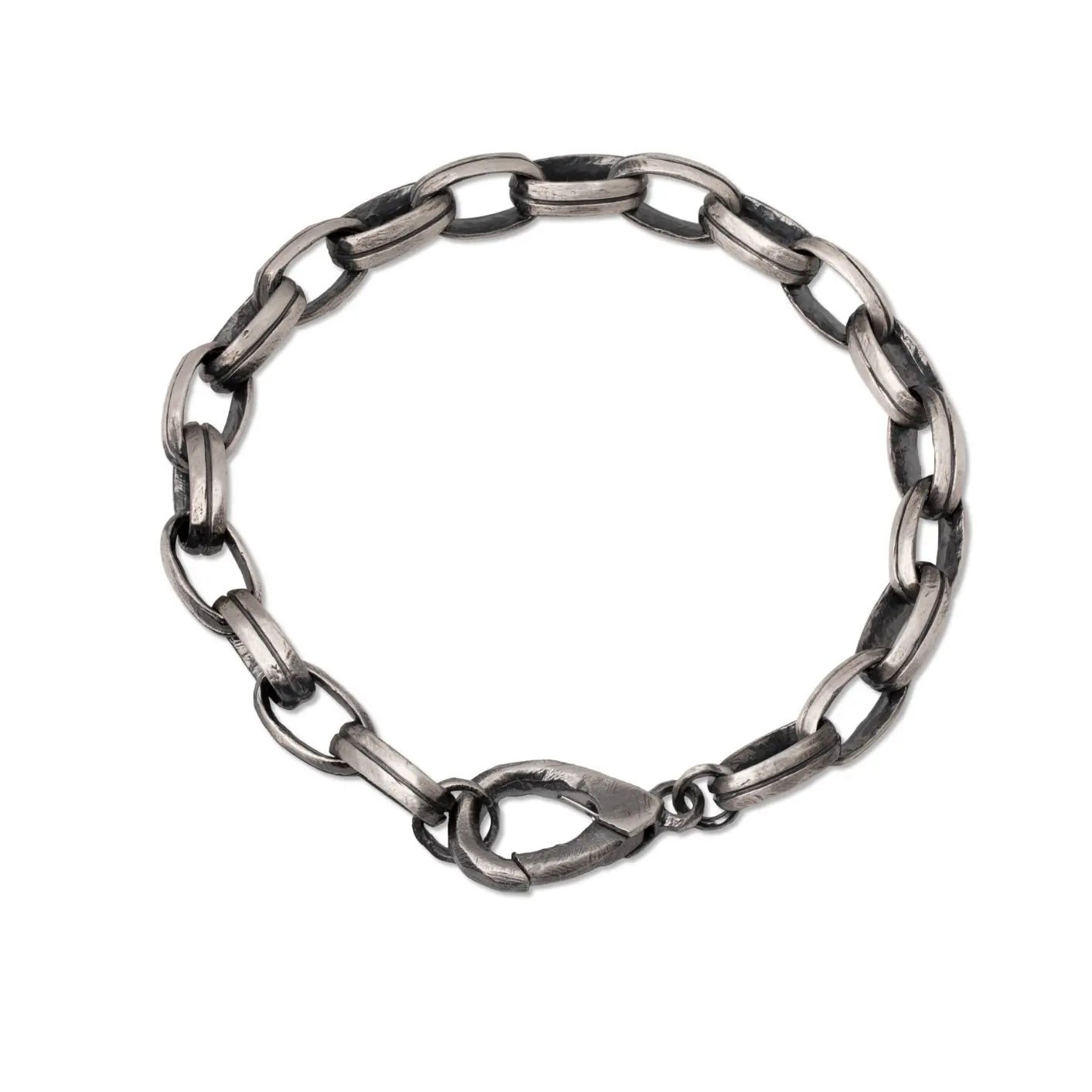 Handmade Oval Chain Bracelet Sterling Silver 925 with unique clasp, bold and minimal design perfect for everyday wear.