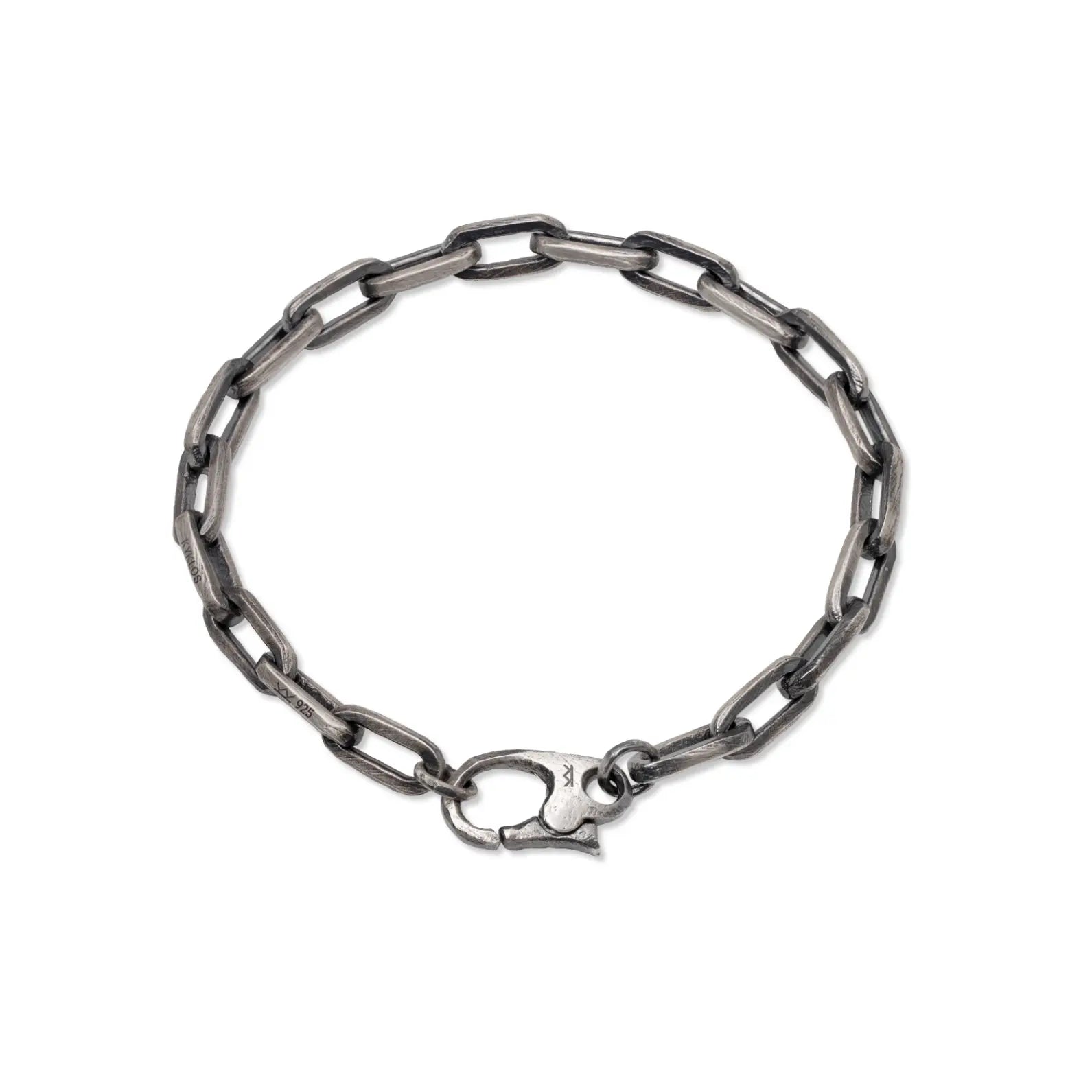 Rectangle Paperclip Chain Bracelet Sterling Silver 925, men's oxidized link chain. Bold, minimal design.