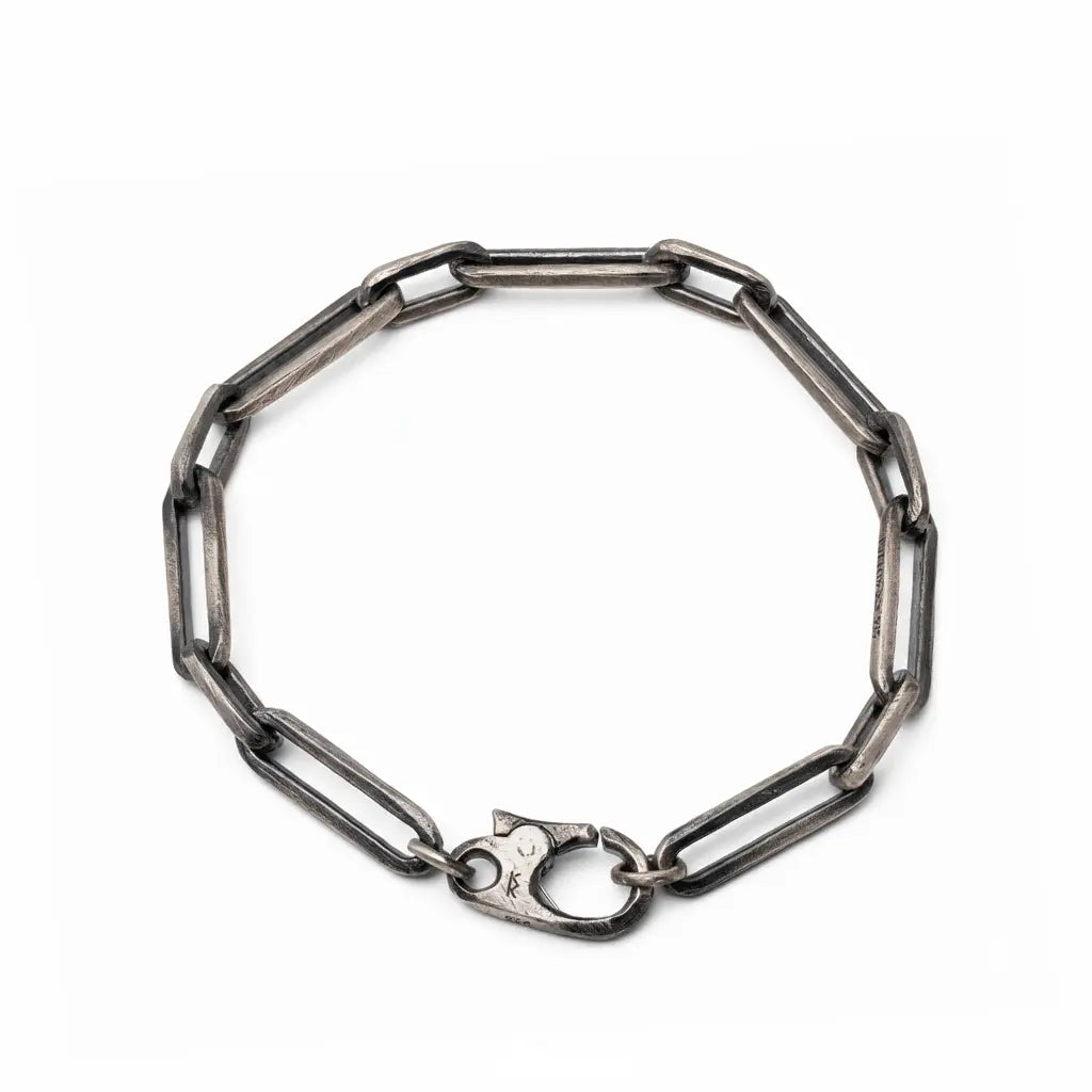 Rectangle Link Chain Bracelet Sterling Silver 925, men’s handmade oxidized bracelet with bold minimal design.