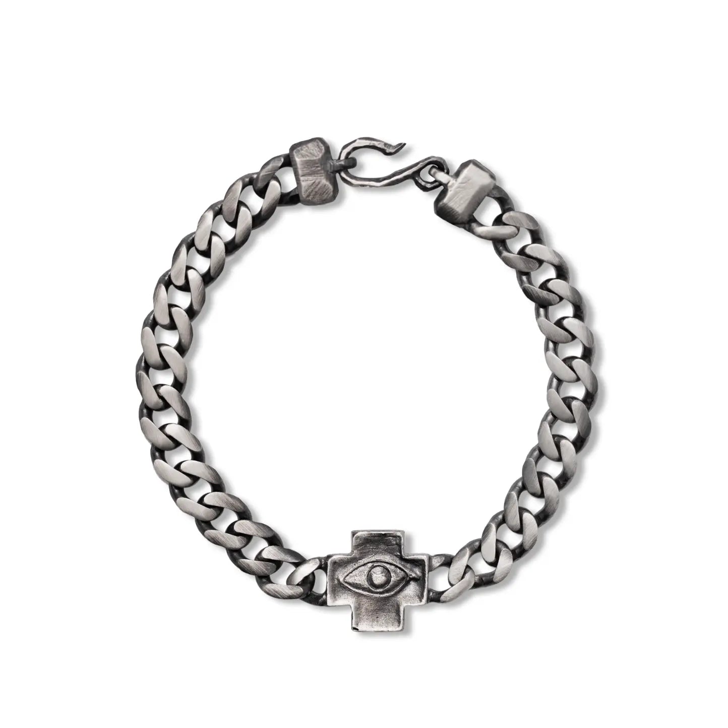 Cross Bracelet with Evil Eye Oxidized Sterling Silver 925