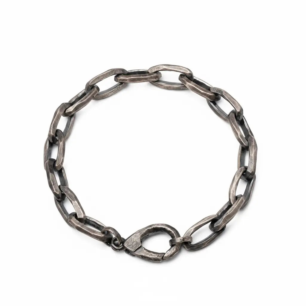 Wide Link Chain Bracelet Sterling Silver 925, men's oxidized handmade chain, bold and timeless design