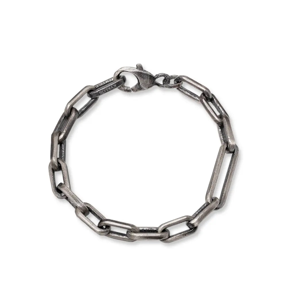 Handmade Rectangle Chain Bracelet Silver 925, bold oxidized sterling silver chain bracelet for everyday wear.